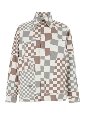 Erl Multicolor Jacket With Asymmetric Check Motif In Cotton Denim Man