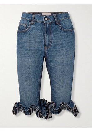 Coperni - Cropped Zip-embellished Ruffled High-rise Slim-leg Jeans - Blue - FR34,FR36,FR38,FR40,FR42,FR44