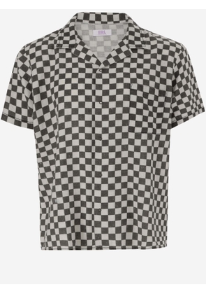Erl Cotton And Linen Shirt With Checkered Pattern