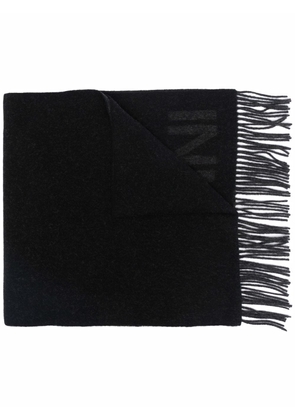GANNI recycled wool-blend fringe scarf - Black