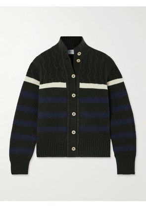 We Norwegians - Nordkapp Striped Cable-knit Merino Wool And Cashmere-blend Cardigan - Green - XS/S,M/L