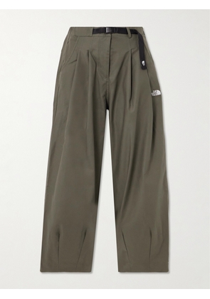 The North Face - Belted Embroidered Pleated Cotton-blend Twill Tapered Pants - Green - x small,small,medium,large