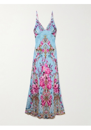 Camilla - Crystal-embellished Floral-print Silk-satin Maxi Dress - Blue - x small,small,medium,large,x large,xx large