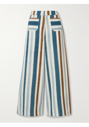 Emporio Sirenuse - Adele Striped Cotton Wide-leg Pants - Blue - IT38,IT40,IT42,IT44,IT46,IT48
