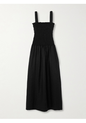 Faithfull - Messina Shirred Linen Midi Dress - Black - x small,small,medium,large,x large,xx large
