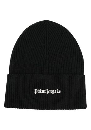 Palm Angels Black Ribbed Hat With Logo