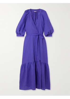 Eres - Joie Tiered Belted Wrap-effect Linen Maxi Dress - Purple - small,medium