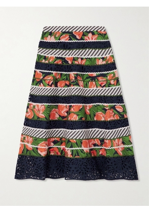 Carolina Herrera - Ric Rac-trimmed Printed Cotton-blend Poplin And Broderie Anglaise Midi Skirt - Multi - US2,US4,US6,US8,US10,US12