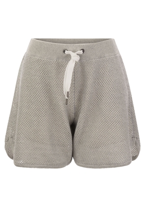 Brunello Cucinelli Sparkling Net Knit Cotton Shorts