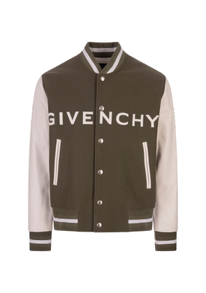 Khaki And White Givenchy Bomber Jacket In Wool And Leather
