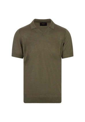 Hugo Boss Olive Green Polo Style Sweater With Open Collar