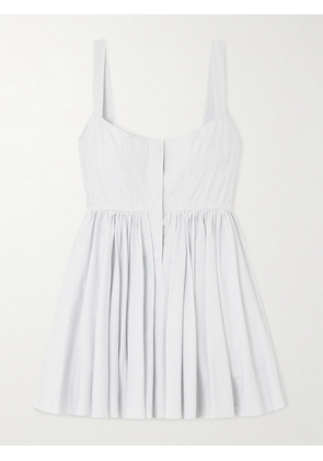 Alaïa - Gathered Striped Cotton-poplin Mini Dress - Blue - FR34,FR36,FR38,FR40,FR42