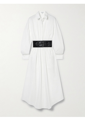 Alaïa - Belted Leather-trimmed Cotton-poplin Midi Shirt Dress - White - FR34,FR36,FR38,FR40,FR42,FR44,FR46