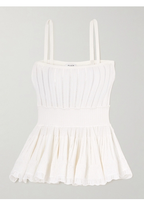 Alaïa - Convertible Pointelle-knit Peplum Top - White - FR34,FR36,FR38,FR40,FR42,FR44