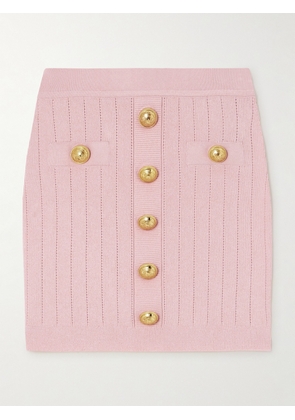 Balmain - Button-embellished Ribbed-knit Mini Skirt - Pink - FR34,FR36,FR38,FR40,FR42,FR44