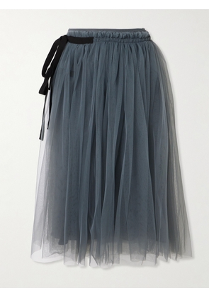 Molly Goddard - Lottie Ruffled Grosgrain-trimmed Tulle Midi Skirt - Gray - UK 6,UK 8,UK 10,UK 12,UK 14