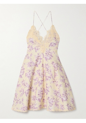Zimmermann - Halliday Lace-trimmed Floral-print Linen Mini Dress - Yellow - 00,0,1,2,3,4