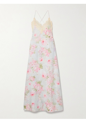 Zimmermann - Halliday Lace-trimmed Floral-print Linen Maxi Dress - Blue - 00,0,1,2,3,4