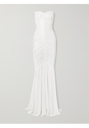 Norma Kamali - Strapless Ruched Stretch-lamé Gown - White - xx small,x small,small,medium,large,x large