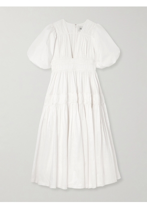Aje - Fallingwater Tiered Gathered Cotton-poplin Midi Dress - Ivory - UK 4,UK 6,UK 8,UK 10,UK 12,UK 14,UK 16