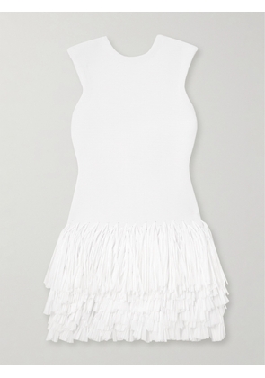 Aje - Rushes Raffia-trimmed Ribbed-knit Mini Dress - White - xx small,x small,small,medium,large,x large