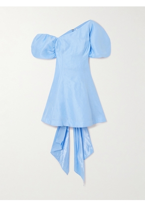 Aje - Arista Tulip Tie-detailed Asymmetric Linen-blend Mini Dress - Blue - UK 4,UK 6,UK 8,UK 10,UK 12,UK 14,UK 16