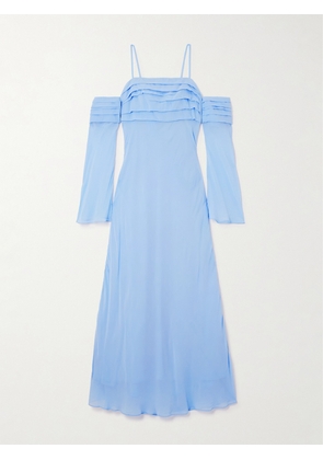 Aje - Minette Cold-shoulder Pintucked Chiffon Maxi Dress - Blue - UK 4,UK 6,UK 8,UK 10,UK 12,UK 14,UK 16