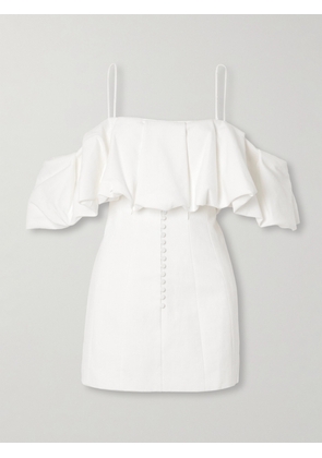 SIMKHAI - Puff Cold-shoulder Ruffled Cotton And Linen-blend Mini Dress - White - US00,US0,US2,US4,US6,US8,US10,US12