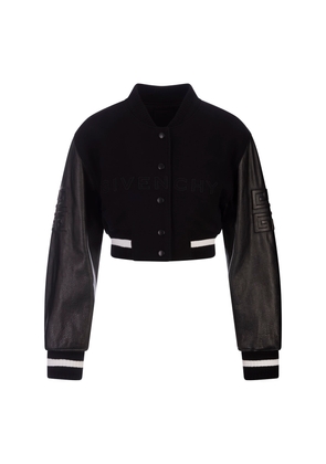 Black Givenchy Short Bomber Jacket In Wool And Leather