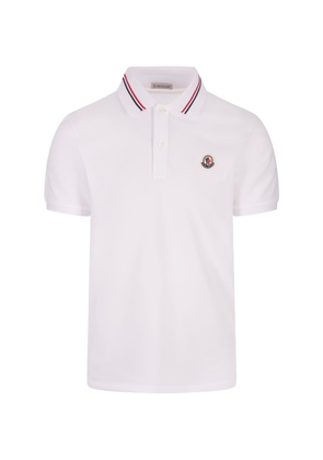 Moncler White Polo Shirt With Iconic Felt Logo