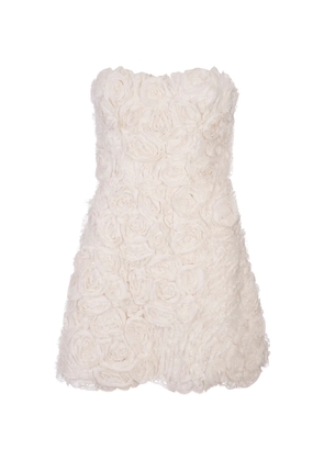 Ermanno Scervino Sculpture Dress In White Lace With Applied Roses