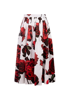 Alexander Mcqueen Pleated Midi Skirt With Tudor Rose Print