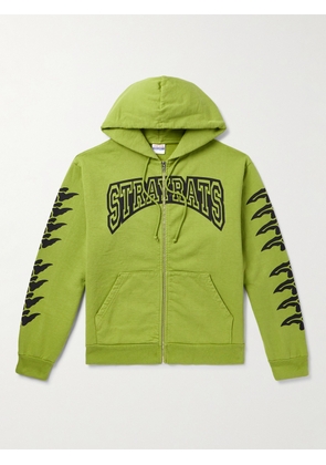 Stray Rats - Logo-Print Cotton-Jersey Zip-Up Hoodie - Men - Green - S