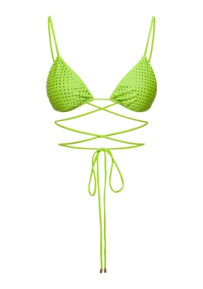Self-Portrait Bikini Top With All-Over Crystal Embellishment In Green Polyamide Woman