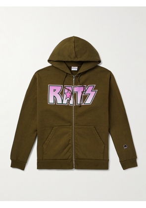 Stray Rats - Logo-Print Cotton-Jersey Zip-Up Hoodie - Men - Green - M