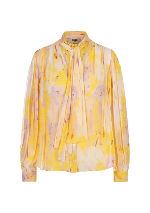 Msgm Bow Shirt In Georgette With Artsy Flower Print