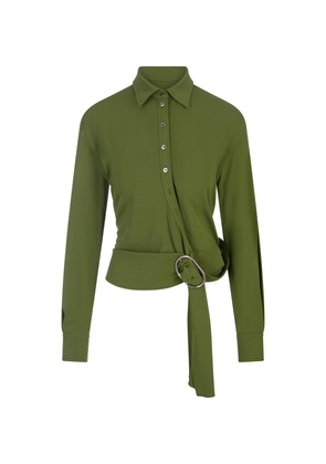 Paco Rabanne Green Draped Top With Piercing Detail