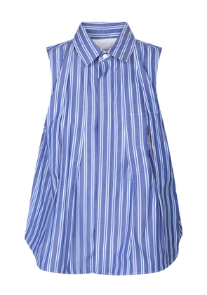 Sacai Sleeveless Shirt In White And Light Blue Stripes