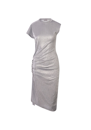 Paco Rabanne Silver Draped Lurex Midi Dress