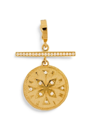 Azlee Small Yellow Gold And Diamond Compass Coin Charm