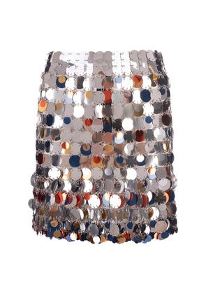 Paco Rabanne Short Silver Skirt With Multicolor Sequins