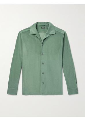 Zegna - Camp-Collar Cotton and Silk-Blend Terry Shirt - Men - Green - S