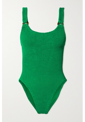 Hunza G - + Net Sustain Domino Embellished Seersucker Swimsuit - Green - One size
