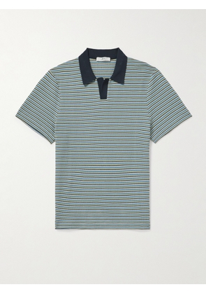Mr P. - Johny Striped Pointelle-Knit Organic Cotton Polo Shirt - Men - Green - XS