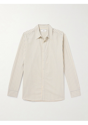 Mr P. - Embroidered Striped Cotton Shirt - Men - Neutrals - XS