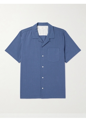 Mr P. - Camp-Collar Striped Organic Cotton Shirt - Men - Blue - XS