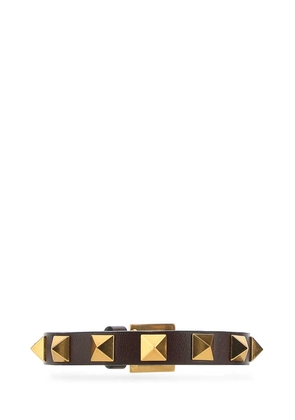Valentino Garavani Chocolate Leather Rockstud Bracelet