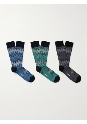 Missoni - Three-Pack Crochet-Knit Cotton-Blend Socks - Men - Blue - S