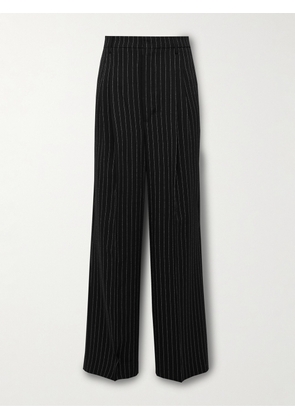 AMI PARIS - Wide-Leg Pleated Pinstriped Wool Trousers - Men - Black - FR 36