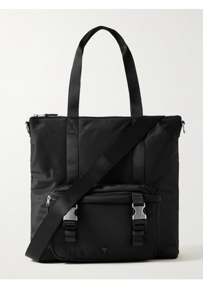 AMI PARIS - Leather-Trimmed Logo-Embellished Shell Tote Bag - Men - Black
